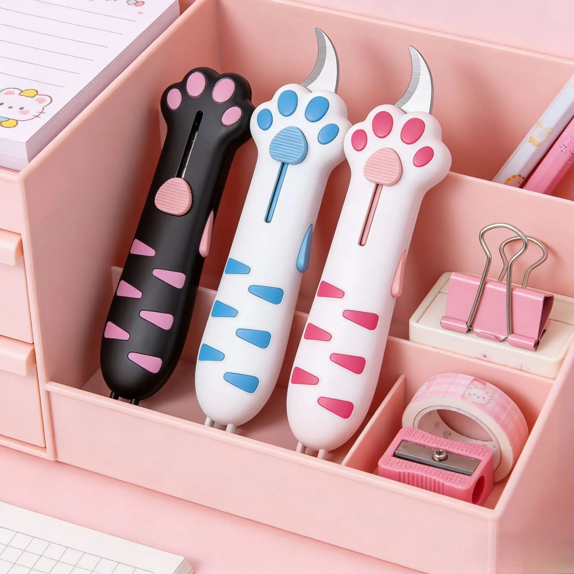 귀여운 미니 고양이 발 모양 샤프 박스 커터, 종이 커터, 공예 포장용, 리필 가능 아트 유틸리티 나이프, 절단 도구, 문구류