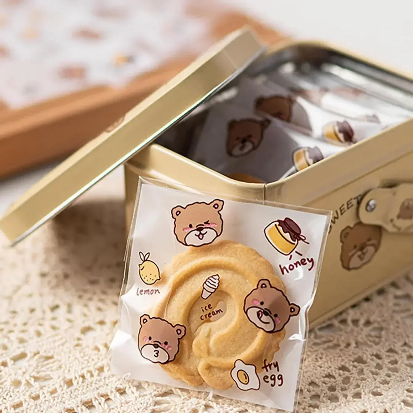 100pcs-Cartoon Cookie Packaging Bag Self sealing Transparent for Snowflake
