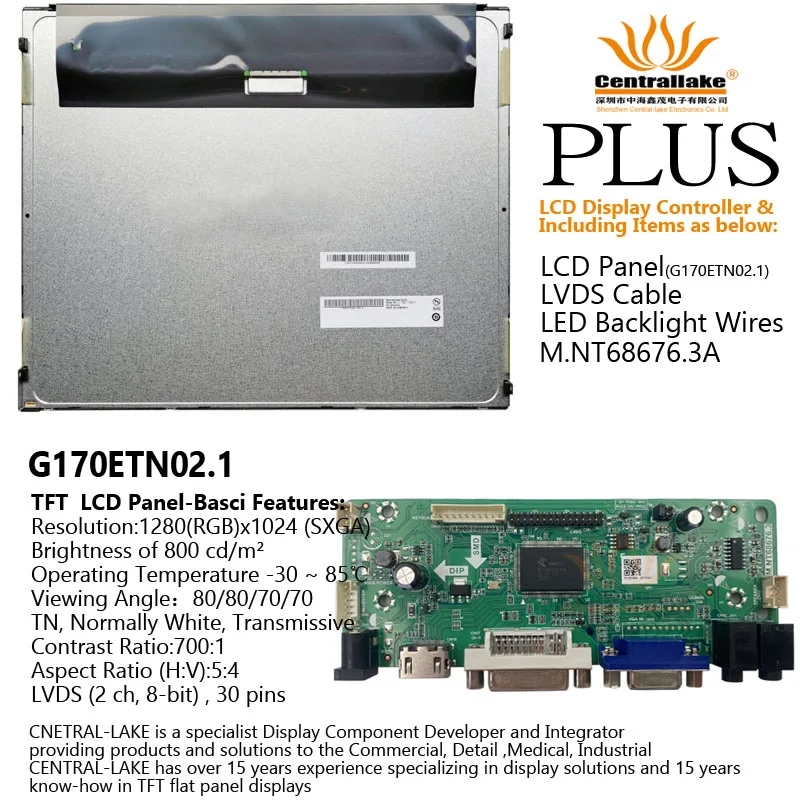

Hot Sale for 17″LCD CCTV Monitor Display Screen Includes Controller Board :NT68676.3 plus 17 inch G170ETN02.1