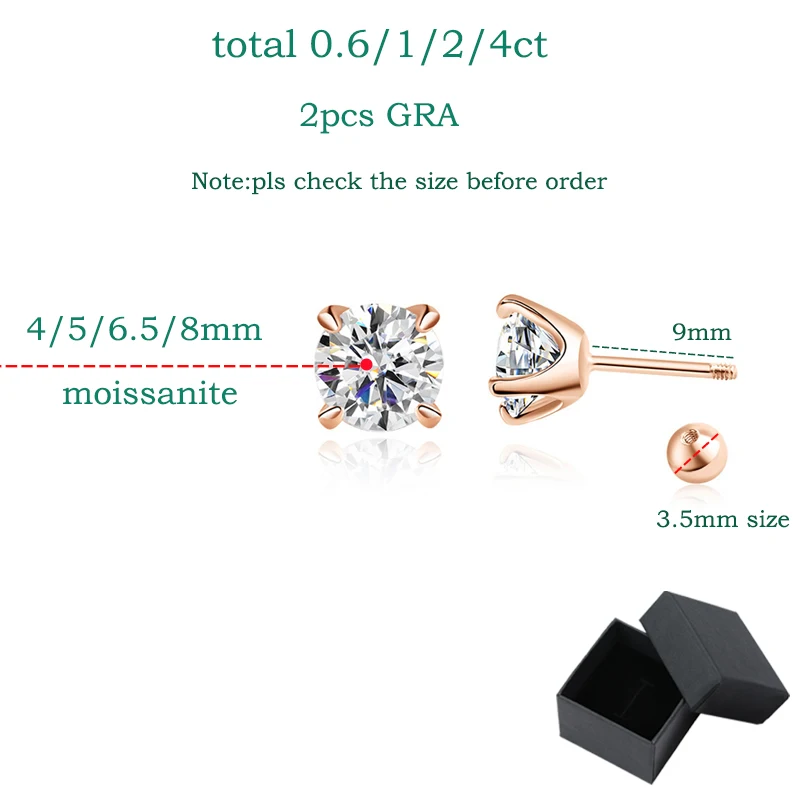 Smyoue 0.5CT 1CT 2CT GRA Certified Moissanite Stud Earrings for Women Sparkling D Color Lab Diamond 925 Sterling Silver Jewelry