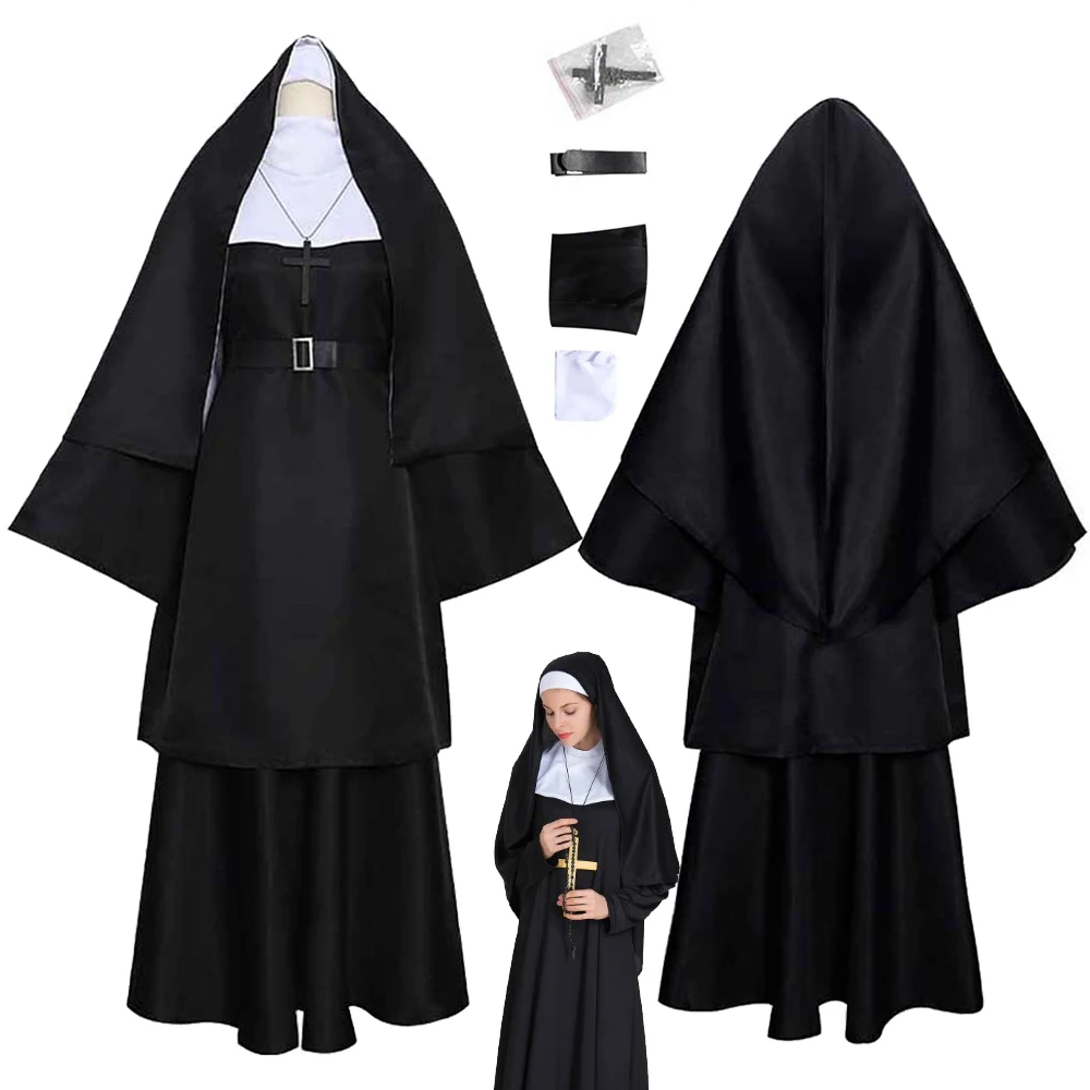 

Костюм Монахини для косплея по фильму «The Nun 2», костюм для взрослых женщин и девушек, длинное платье в стиле миссионерской католической фантазии, плащ с капюшоном, Женский костюм на Хэллоуин