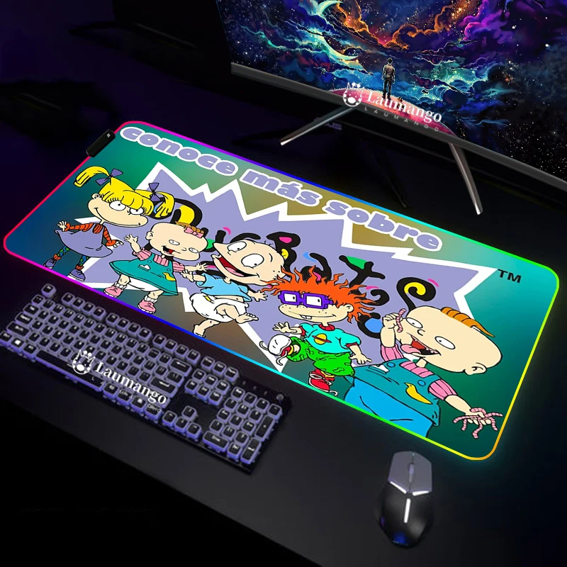 

Rgb Pad Mouse Rugrat Anime Large Gaming Gamer Pc Backlight Mause Game Mats LED Pads 900x400 Office Deskmat Carpet Extended Mat