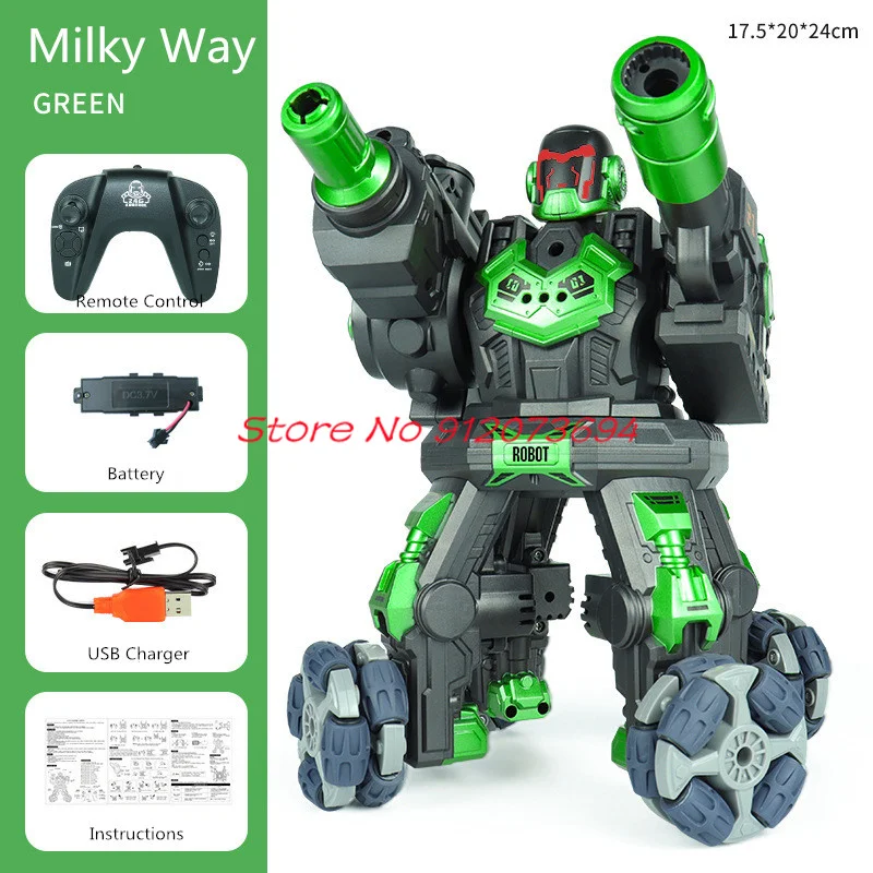 Simulated Spray Launching Water Bomb Remote Control Robot Toy 2.4G Lighting Music 360 ° Rotation Multiplayer Combat RC Robot Toy 5