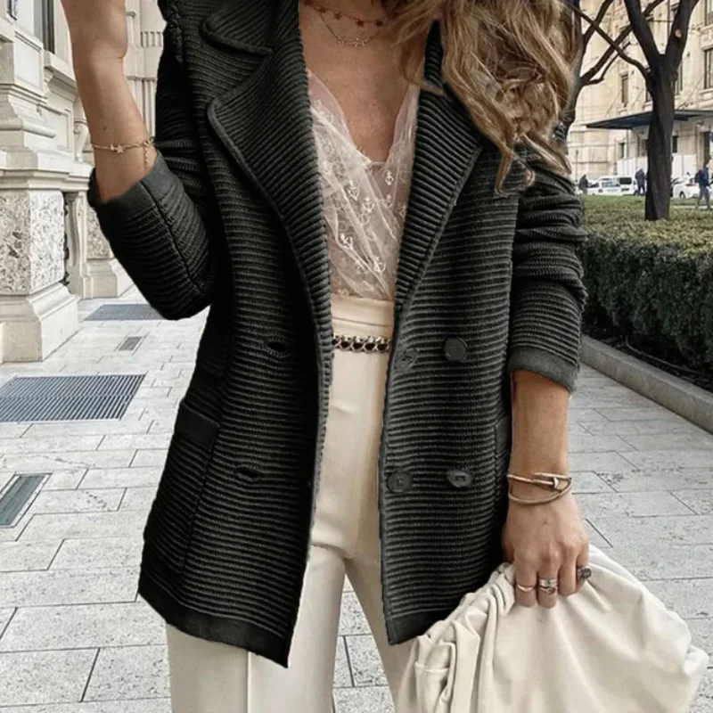 Women Autumn and Winter Fashion New Lapel Cardigan Solid Color Buttons Splicing Pockets Casual Cozy Versatile Long Sleeves Coat 2022 women s clothes jeans trousers with ripped holes and thin buttons high waist pockets elastic ripped loose denim trousers