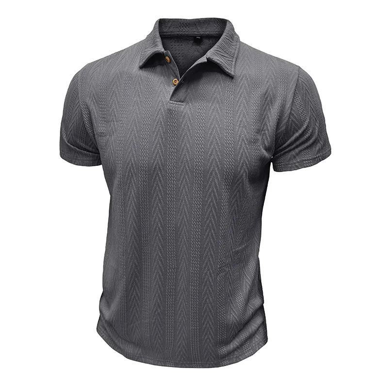Stilvolle Kurzarm-Poloshirts für Herren in Hellgrau mit Zickzack-Textur, ideal für Freizeit- und Business-Freizeitkleidung für den Sommer – Detail 18