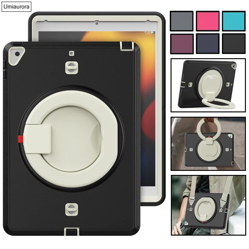 Per Ipad 7Th 8Th 9Th Gen 10.2 Air 2 3 4 5 10.9 Mini 6 9.7 Pro 10.5 11 Custodia Heavy Duty Rugged 360 Rotazione Hand Ring Stand Cover