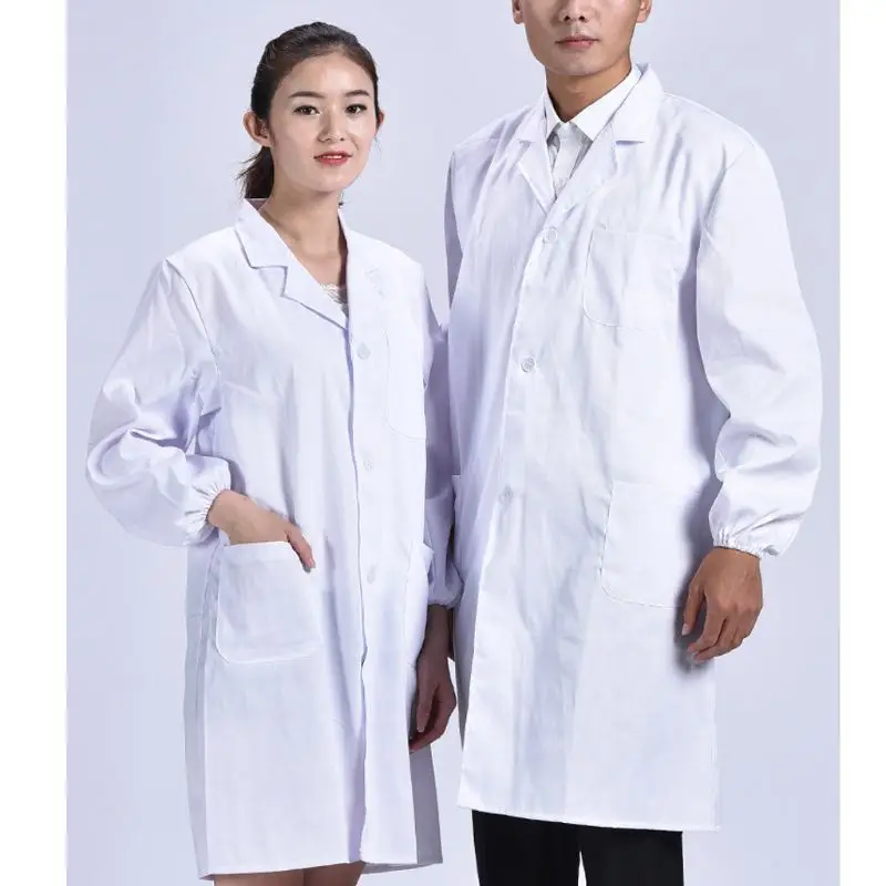 Medical Lab Coat Unisex Long Sleeve White Lab Coat Lapel Collar Button Down