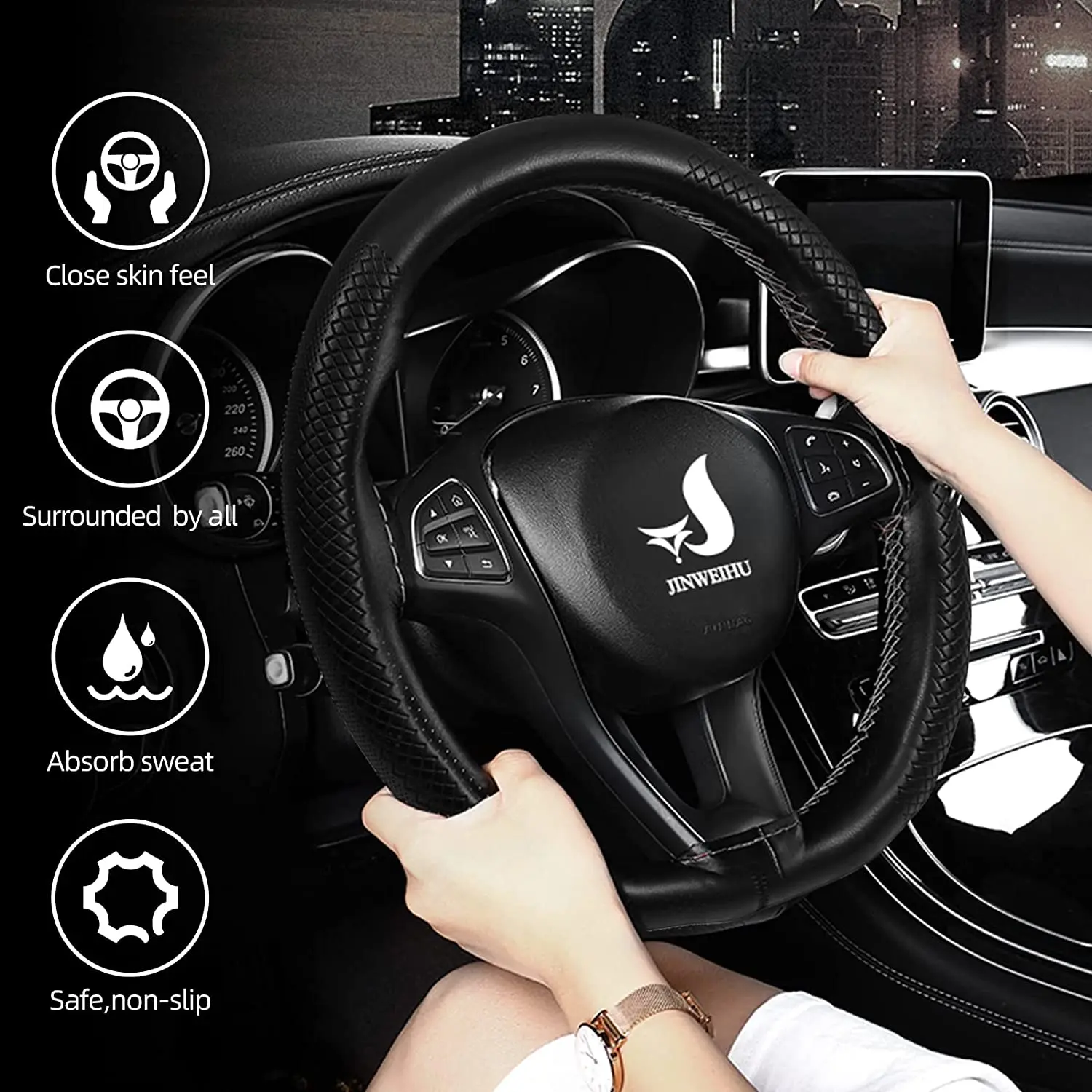 Deluxe PU Leather Anti-Slip Breathable Steering Wheel Cover