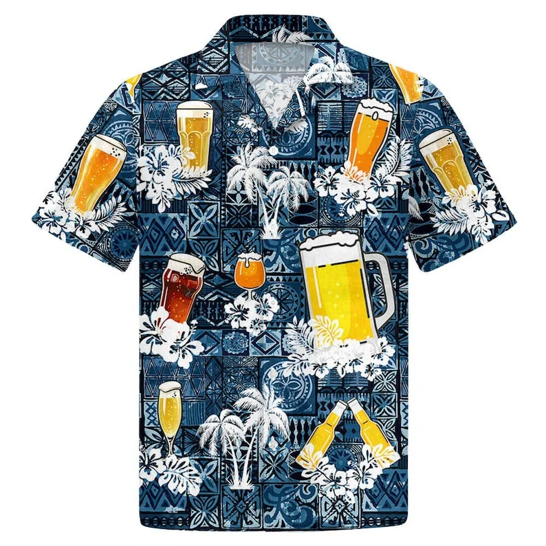 Hawaiian Shirts for Men Monster Cartoon Character Kawaii Shirts Beach Short Sleeve Summer Casual Button Up Hawaii