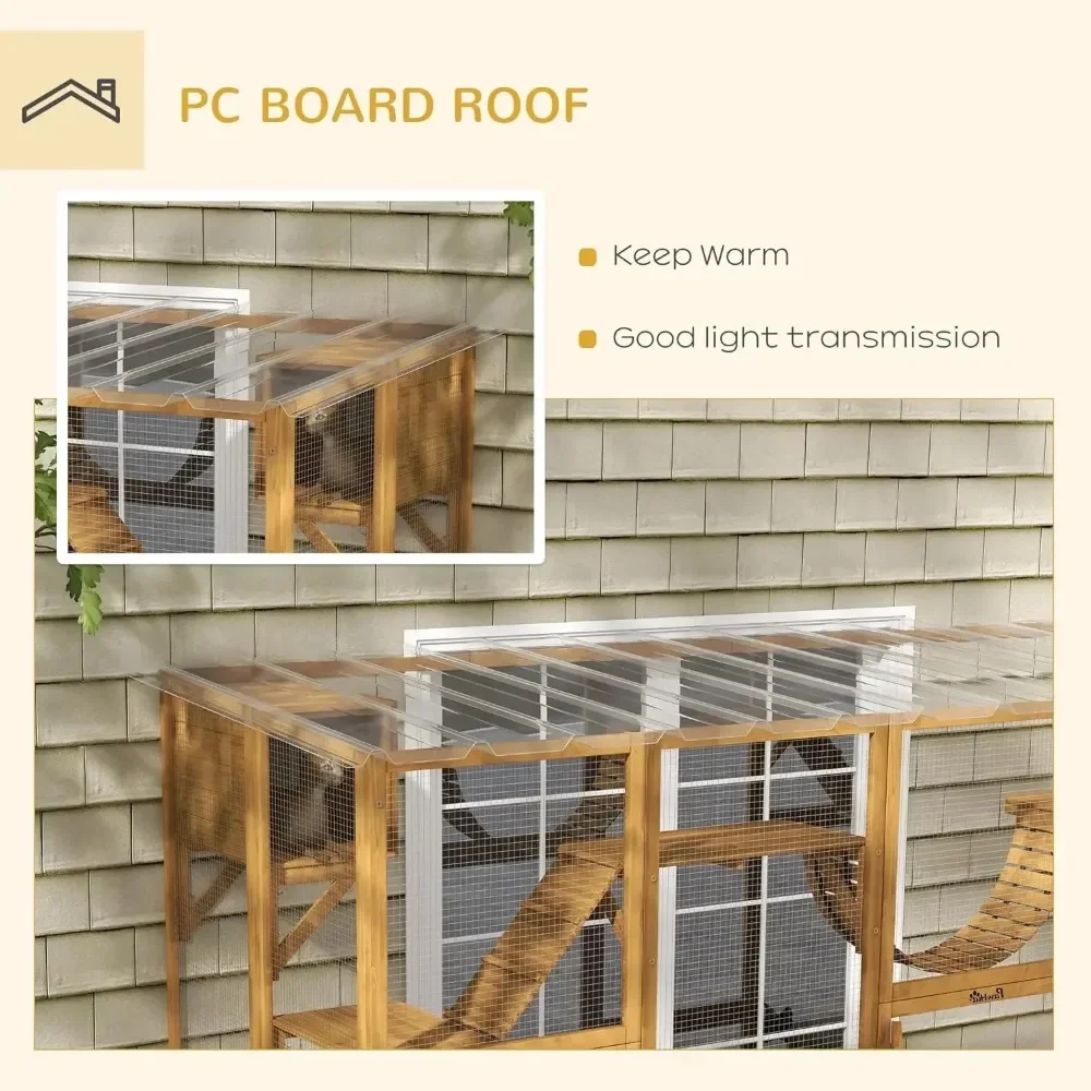 Catio Playground Cat Window Box Outside Enclosure Outdoor Cat House with Weather Protection Roof for Wooden Frame
