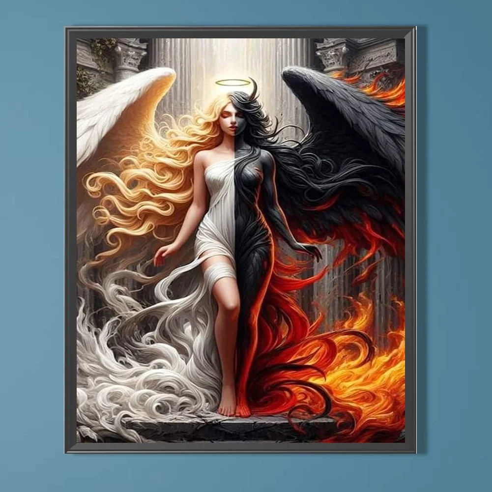 Angeli e demoni pittura diamante fai da te kit punto croce pieno quadrato  diamante rotondo mosaico ricamo arredamento moderno per la casa - AliExpress, image size:1001x1001