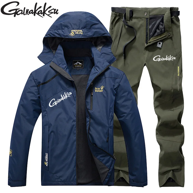 Spring Autumn Men's Sports Sets Body Fitting Windproof Waterproof Outdoor Jackets Mountaineering Pants Hiking Fishing Suits waterproof clothing