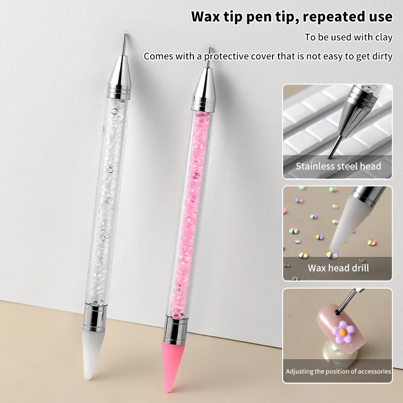 Acrylic Dual Ended Nail Dotting Pen Crystal Beads Handle Rhinestone Studs Picker Wax Pencil Gel UV Brush Manicure Nail Art Tools 4