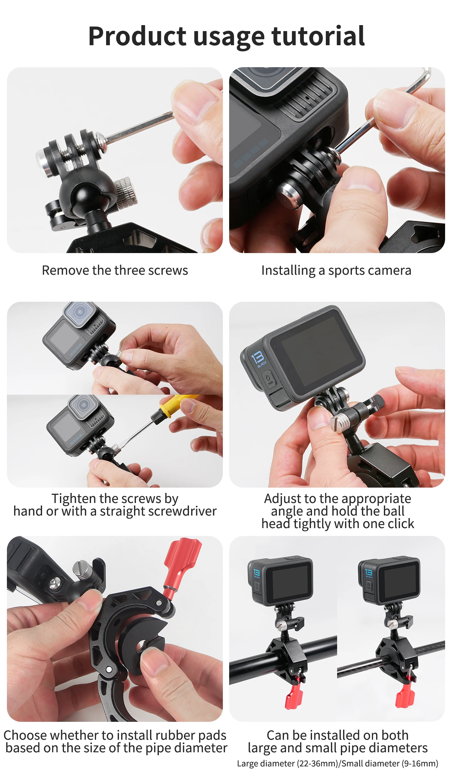 Handlebar Clamp Mount 360 Degree Ballhead Large Tube Bracket Super Clamp for GoP
