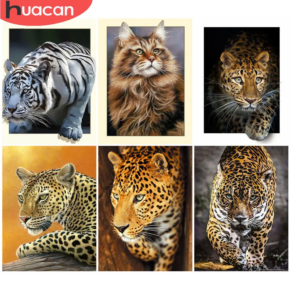HUACAN 5D DIY Diamond Painting Leopard Full Square Round Diamond Mosaic Tiger Animal Cross Stitch Embroidery Kit Home Decor
