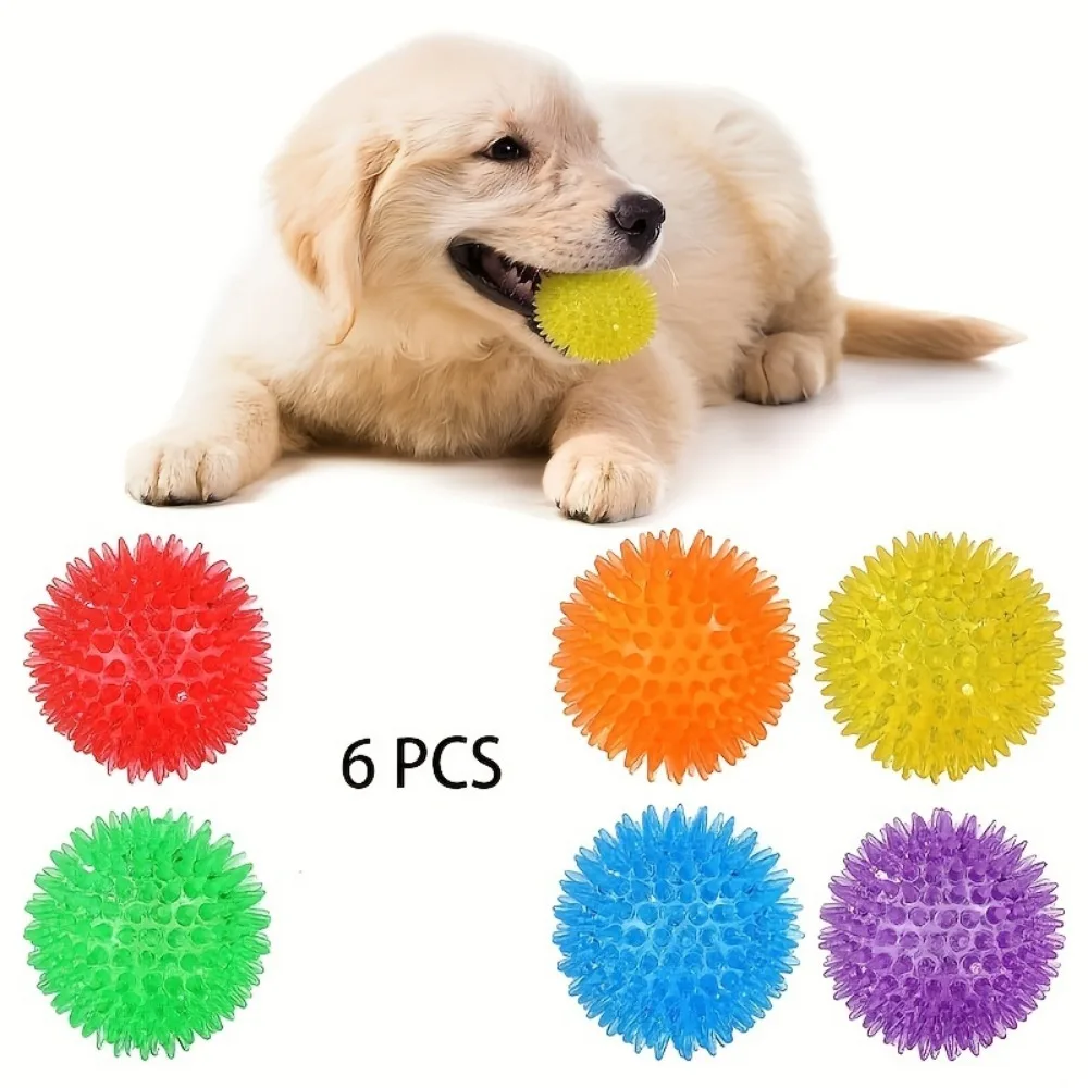 6pcs Durable Dog Toys: Squeaky Balls For Teeth Cleaning & Training - Safe & BPA Free For Small & Medium Dogs! 6
