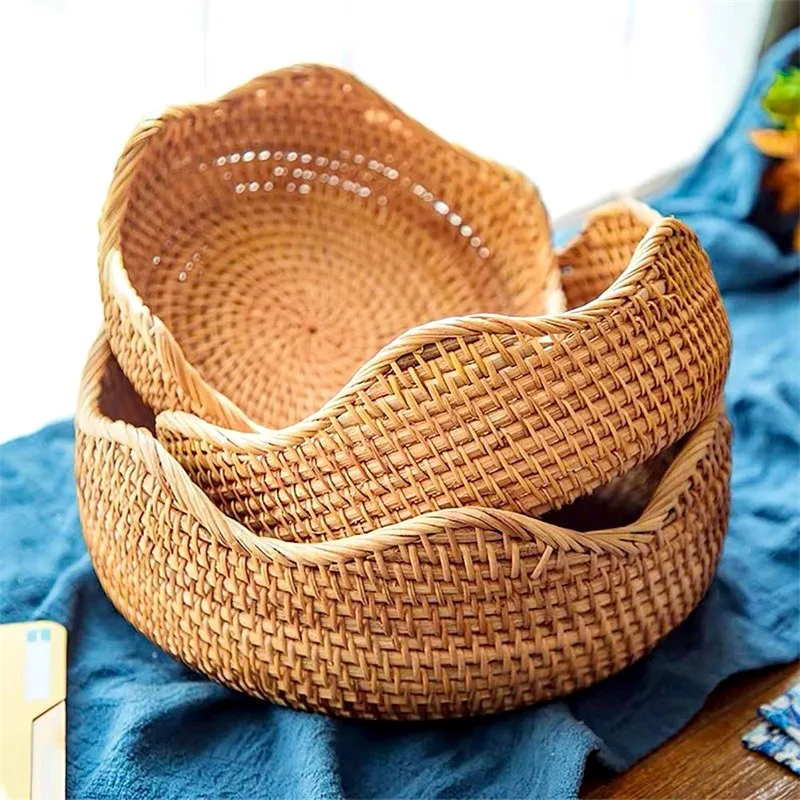 

Tray Hand-woven Handicrafts Bread Baskets Display Fruit Wicker Decoration Basket Box Breakfast Storage Rattan Storage Food Home