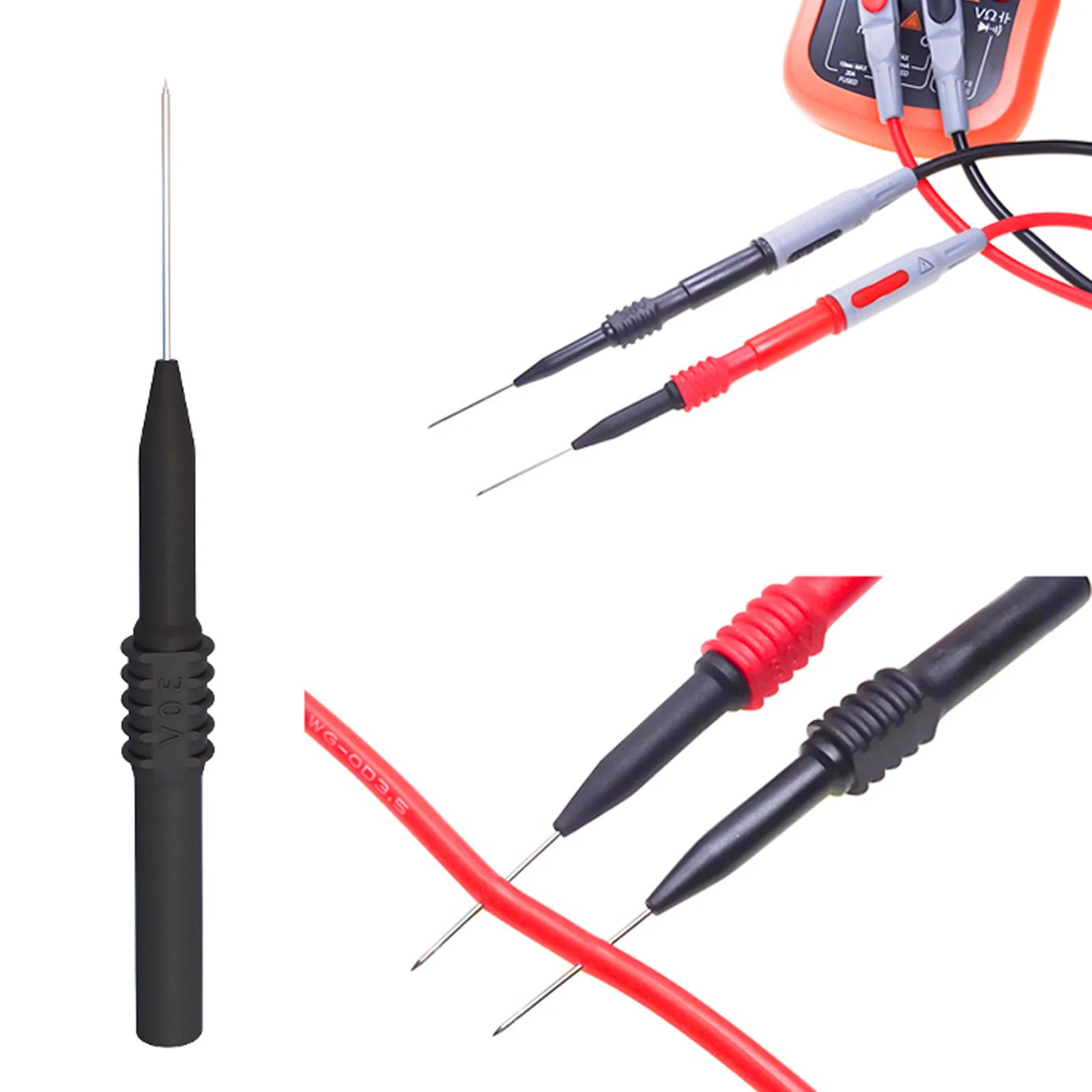 2pcs Car Multi-meter Test Probe Pins Stainless Steel Insulation Wire Piercing Needle Tip for Socket Plug