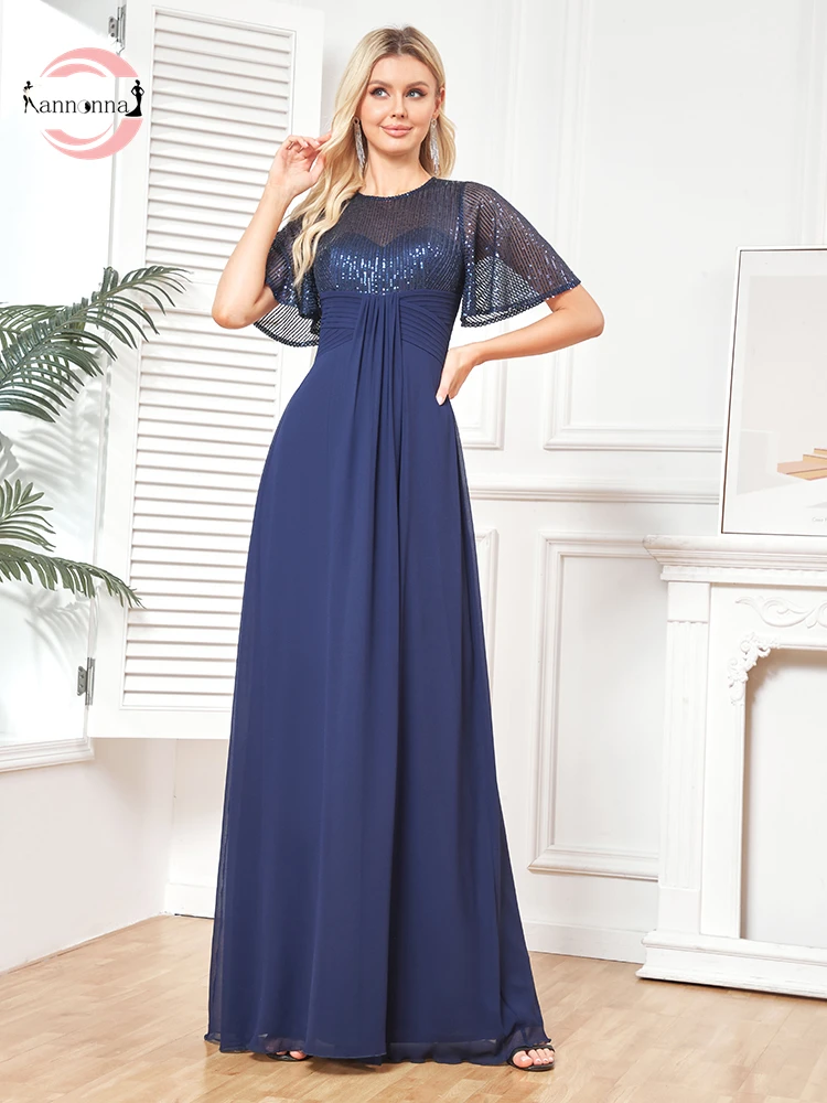 

Fannonnaf Sequin Summer Illusion Chiffon Blue Evening Dress Wedding Guest Elegant Long Corset Prom Dresses Open Back Formal 2023