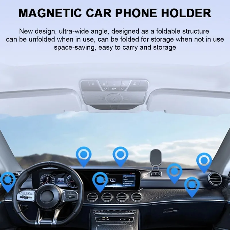 Magnetic Foldable Car Navigation Holder 720° Rotatable Car Phone Holder Smartphone Mobile Stand for Car Dashboard