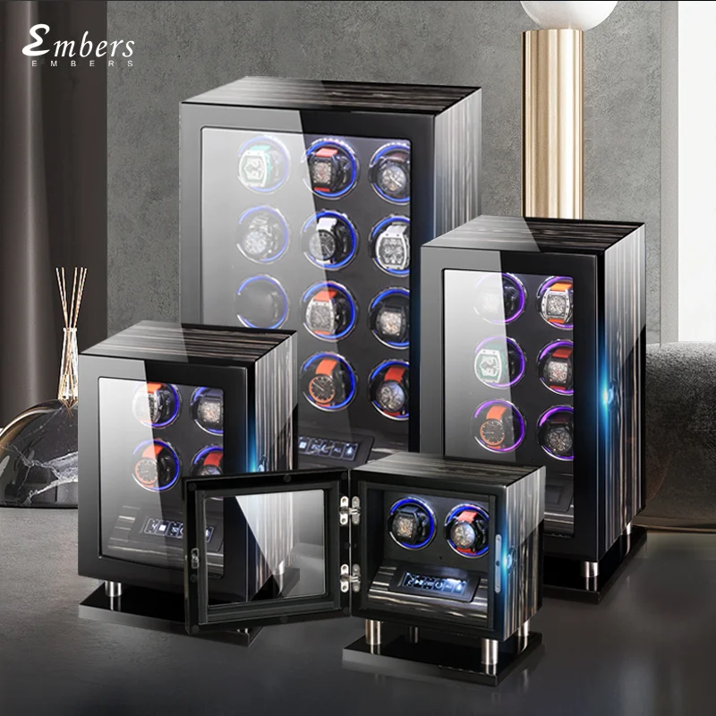 Wooden Watch Box 2 Mechanical watch self-winding Case With Silent Mabuchi Motor Fingerprint Lock