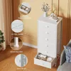 White Tall Dresser for Bedroom,Vertical Storage Tower Unit and End Table with 6 Drawers, Nightstand Furniture Fabric Drawer 5