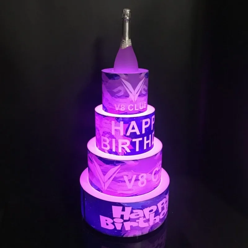 Customzied LED Luminous Happy Birthday Cake Bottle Presenter Wine Glorifier Holder VIP Serving Tray For Night Club Lounge Bar