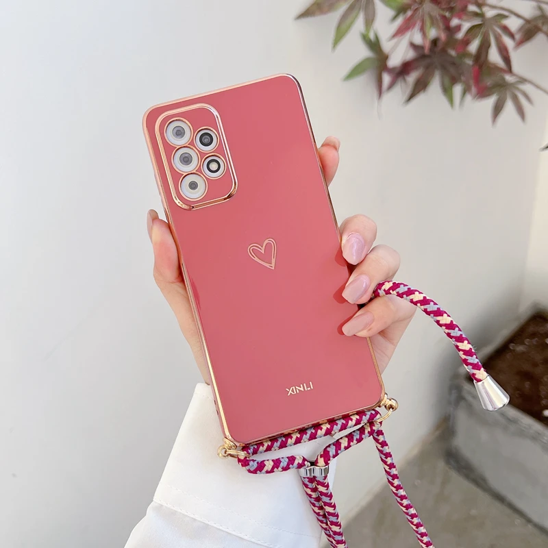 Elegant Love Heart Crossbody Lanyard Strap Plating Case Cover