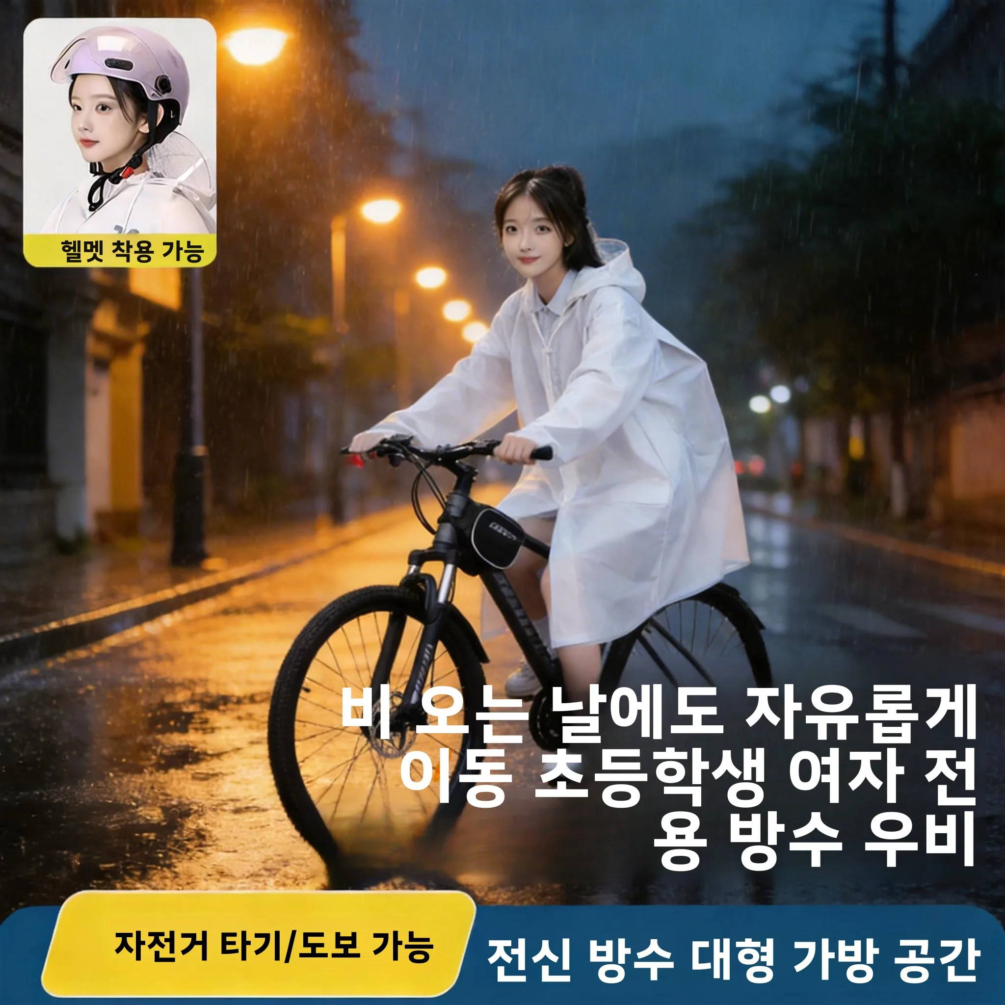 남녀공용 학생복 레인코트, 사이클링용 전신 방수 반사 레인판초 (배낭 부착 가능)
