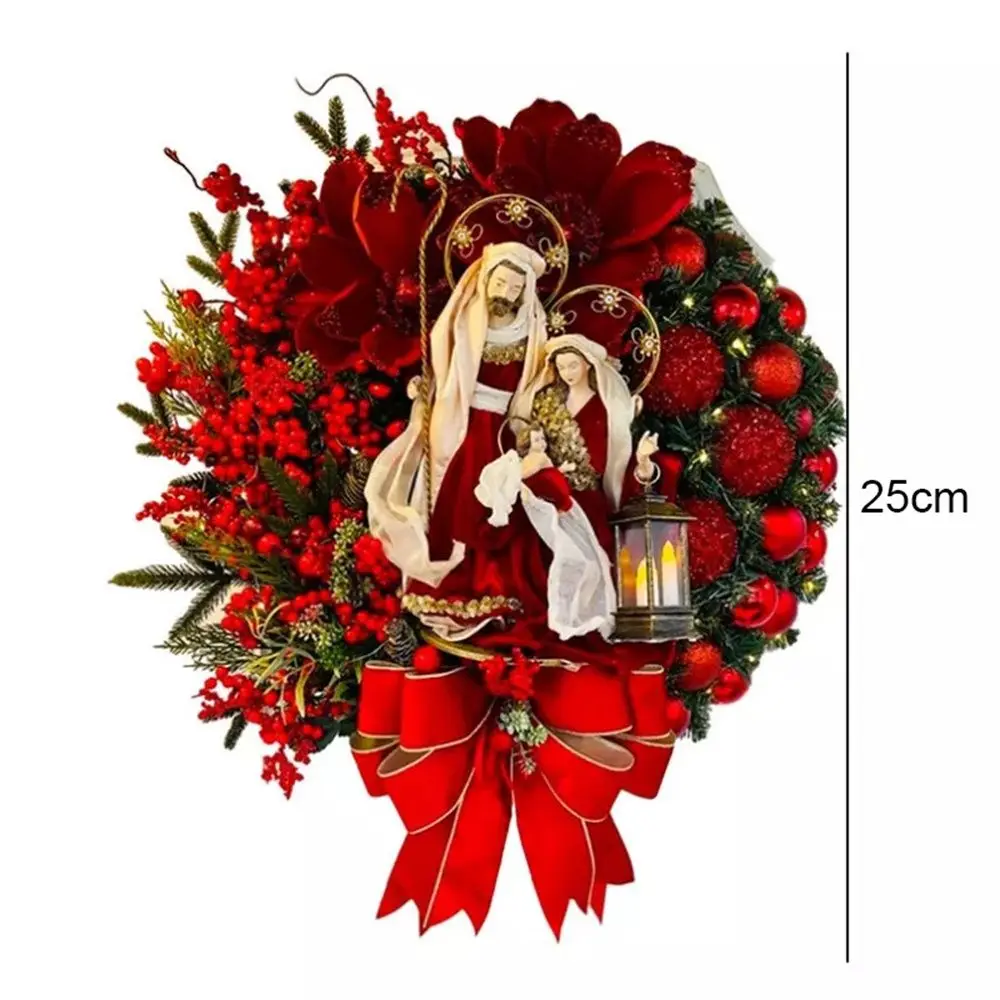 Sacred Christmas Wreath With Lights Artificial Hanging Ornaments Front Door Wall Decorations Merry Christmas Tree Wreath