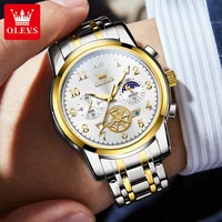 OLEVS-Montre-bracelet à quartz en acier inoxydable pour homme, chronographe, étanche, phase de lune, modules Shoous Fashion, nouveau, 2900 4