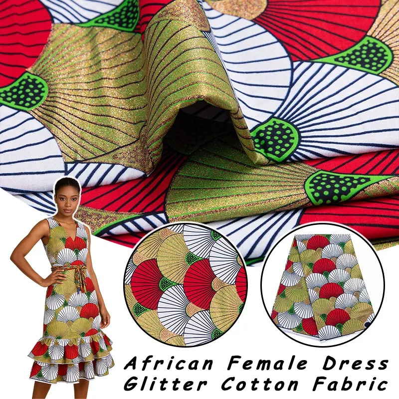 90x110cm African Ankara Cloth Women Glitter Glam Wax Fabric Cotton Soft Batik Golden Pagne Diy Craft Sewing Clothing Supplies - 5