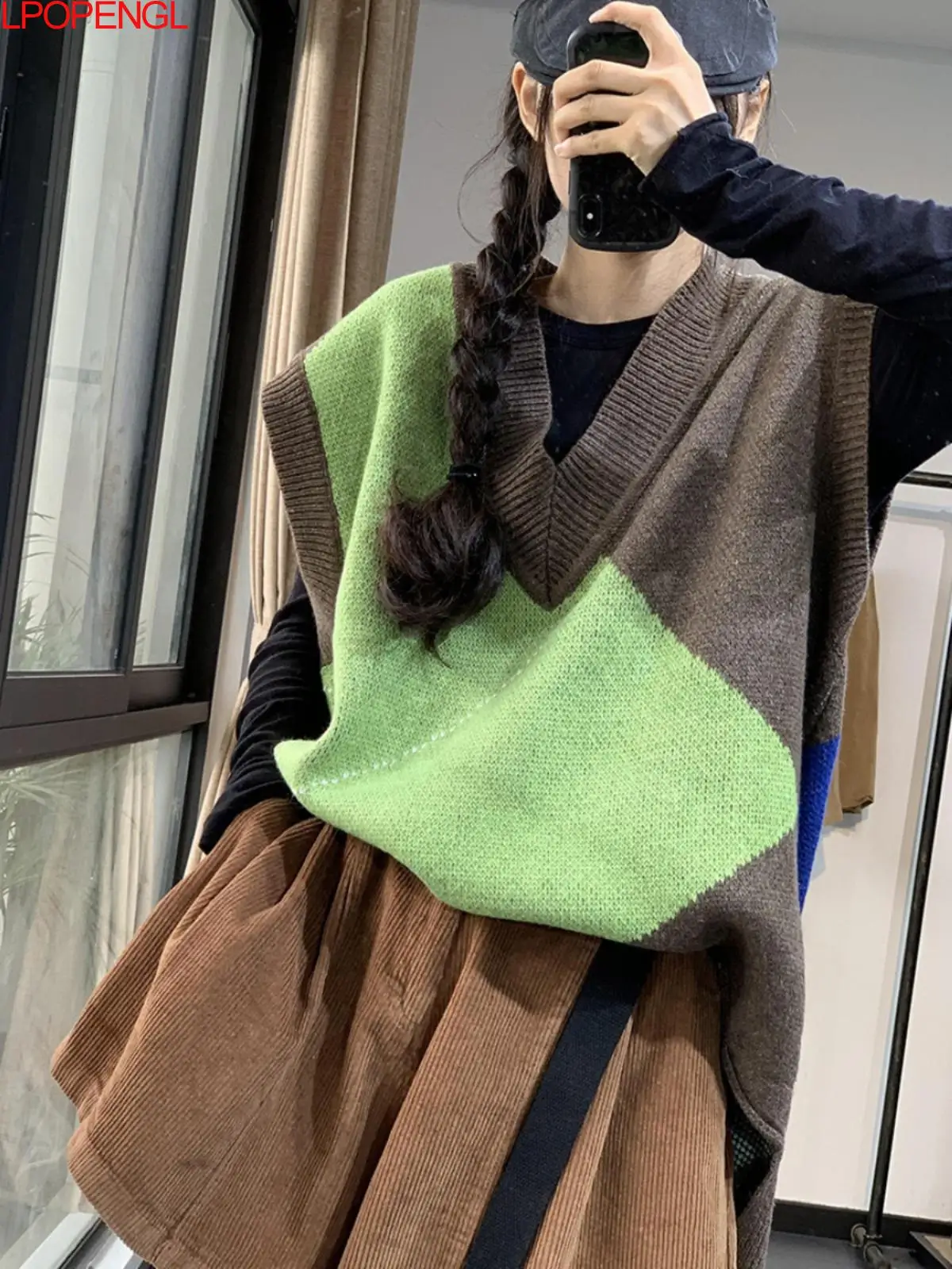 

Sweater Vest Japanese Languid Retro Casual Korean Version 2023 V-neck Loose Knitted Pullover Vest Top Autumn And Winter