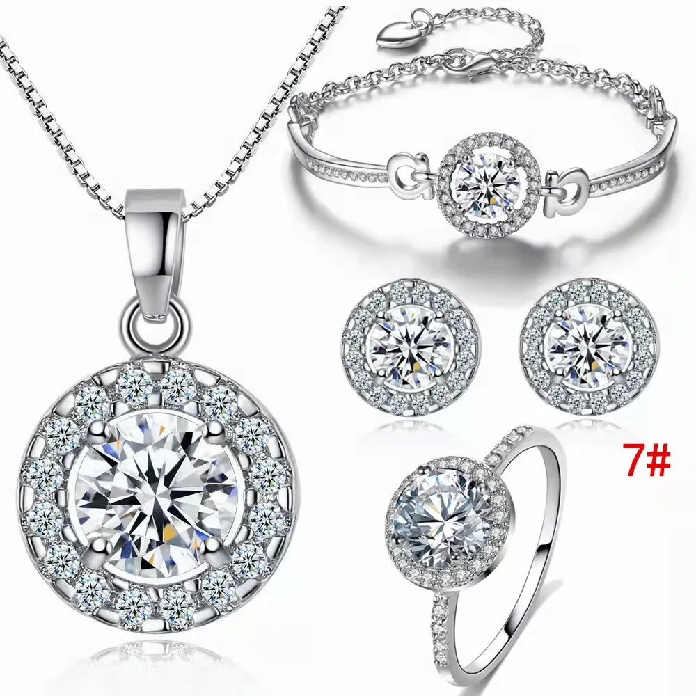 

18K platinum plated fashion casual women's Light bracelet necklace earrings ring transparent crystal jewelry Bridal set