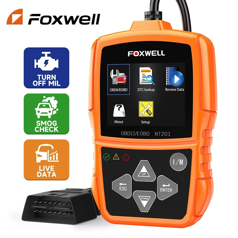 

FOXWELL NT201 OBD2 Scanner Professional Code Reader Engine Smog Check Turn off MIL ODB OBD 2 Car Diagnostic Tools PK ELM327