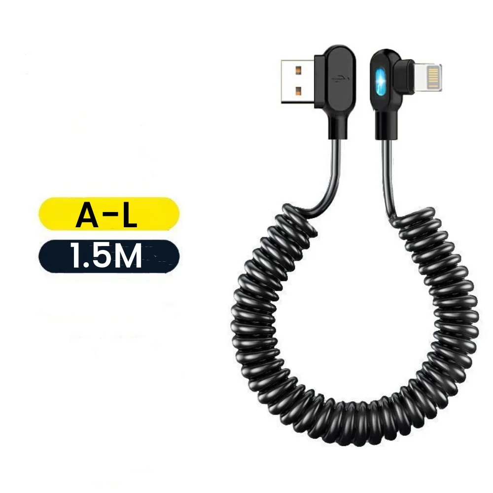 6A Dual Elbow USB C to Type C Fast Charging Spring Cable
