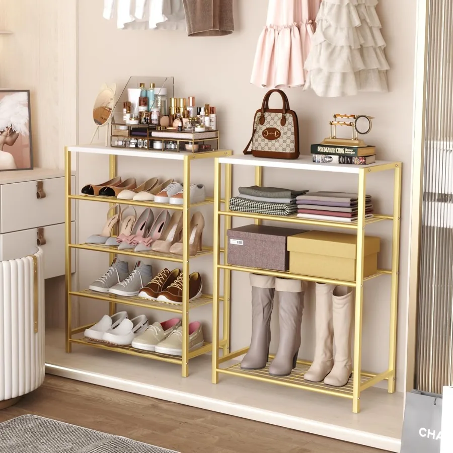 5Tier Shoe Rack Shoe Storage Shelf Industrial Shoe Tower Narrow Shoe Organizer for Closet Entryway Small Shoe Rack Table with D