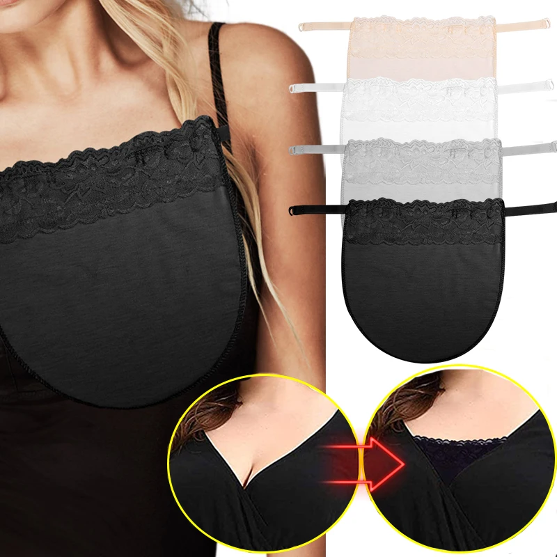 Women Lingerie Bra Lace Camisole Tops Women's Lace Cleavage Cover Up Mock Camisole Bra Underwears Strapless Insert Wrapped Chest Invisible Clip-On Adjustable Tube Top