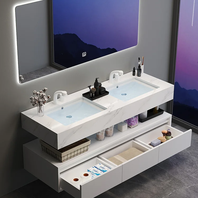 Floating Color Vanities Melamine Surface Plywood Materials Bathroom Vanity And Intelligent Mirror With Cabinet