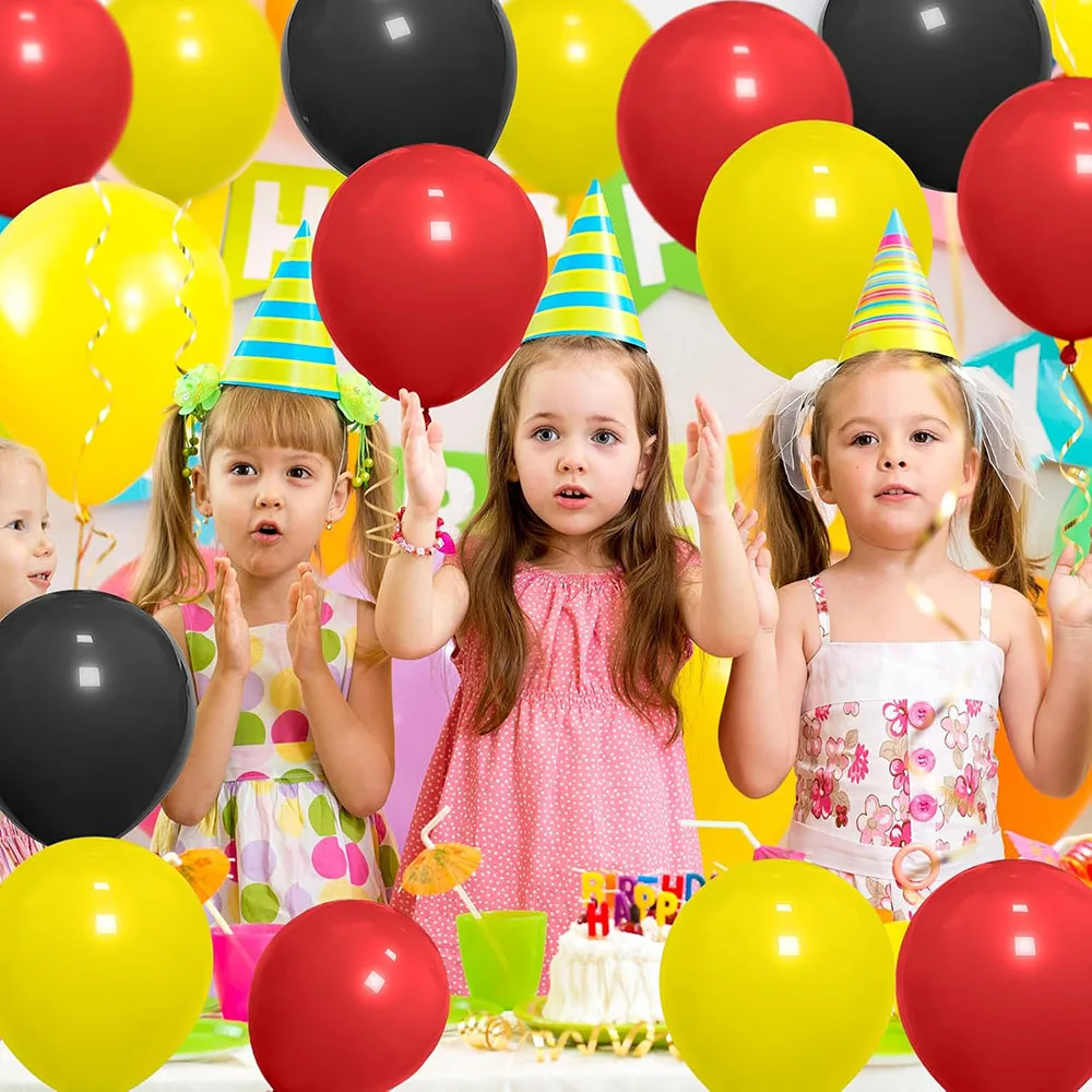 48-teiliges Ballon-Set in Schwarz, Rot und Gelb, geeignet für Hochzeiten, Geburtstage, Pop-Partys, Brautpartys, Dekoration und als Geschenk. – Detail 3