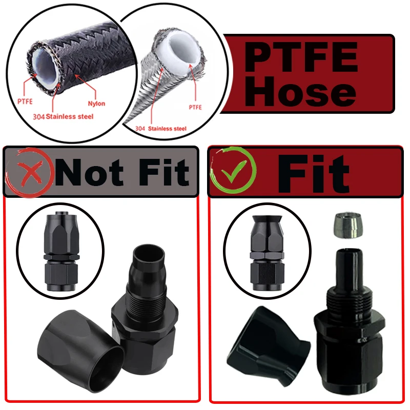 3AN 4AN 6AN 8AN 10AN 12AN Straight 0 45 90 180 Degree Swivel Hose End Fittings Adapter For PTFE E85 Oil Fuel Gas Line Pipe Black hose end fitting adapter