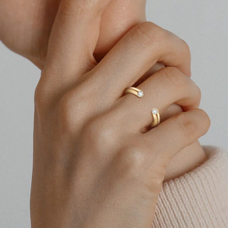 IOGOU Offener Ring aus 925er-Sterlingsilber mit doppeltem Diamant für Frauen und Mädchen, Geburtstagsgeschenk, D-Farbe, VVS1, runder Moissanit-Ring, Schmuck – Detail 15