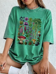 Floral & Mushroom Print Oversized Cotton T - Shirt - Women's Casual Summer Top - XXL (Green)