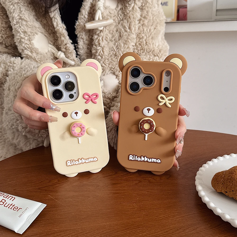 Kawaii Sweet Rilakkuma Bear Soft Silicone 3D Cartoon Shockproof Phone Case