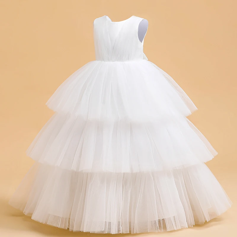 

Kids Evening Pluffy Girls Children Costume Bridesmaid Clothes Wedding Prom Lace Princess Cake Party Stage Dress Birthday Gown