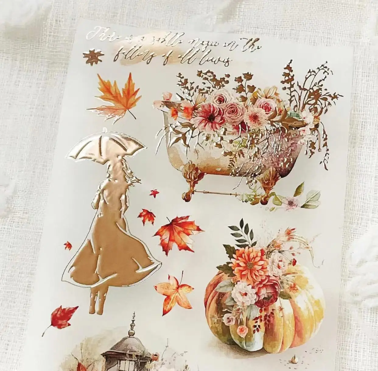 와시 pet 테이프 플래너 DIY 스크랩북 장식 계획 스티커, 가을용 빈티지 낙하, 1 루프