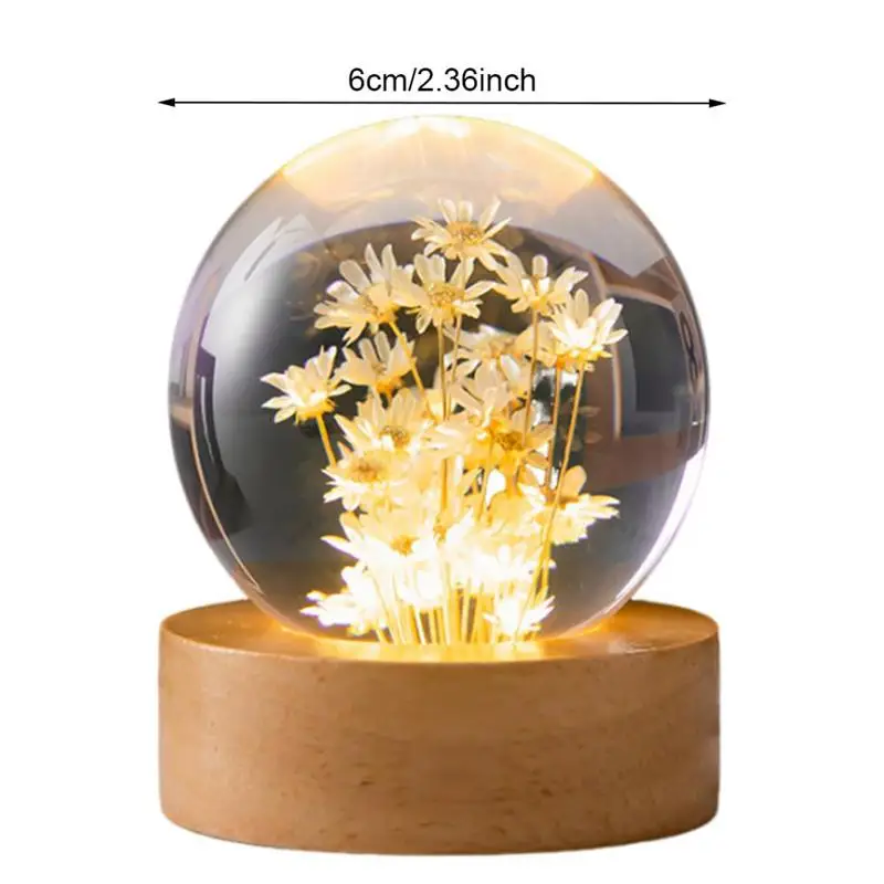 Glass Ornament Balls Flower Glass LED Ball Lamp Desktop Night Light With Soft Light Decorative Creative Holiday Ball Ornaments