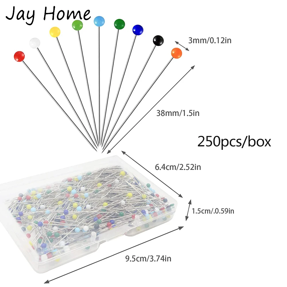 250PCS 바느질 핀 여러 가지 빛깔의 머리 핀 38MM 유리 머리 핀 양재 보석 장식에 대 한 진주 머리 코사지 핀