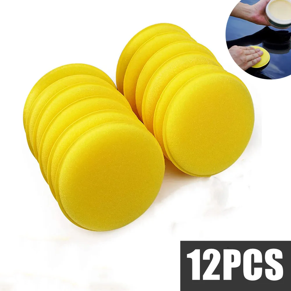 자동차 울트라 소프트 폼 디테일링 왁스 어플리케이터 패드, 라운드 폼 스폰지 청소 도구, 무료 세척 극세사 타월 포함, 4 인치, 12 개