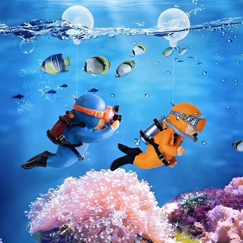 2pcs Playful Diver Tank Decor &ndash; Interactive Floating PVC Aquarium Ornaments Aquarium Fish Tanks Decoration